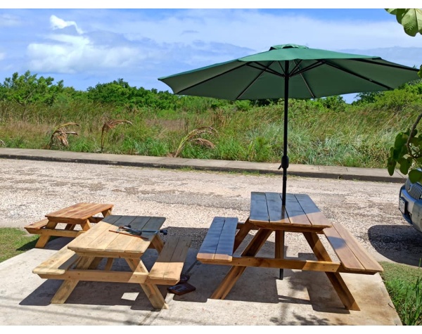 Pre-Order: Wooden Outdoor Picnic Tables in Adult, Junior and Toddler Sizes - Patio Dining - Made in Belize (Mek Ya)