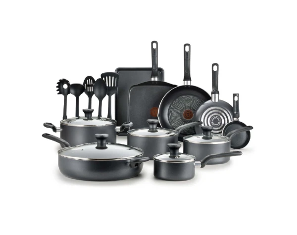 T-fal Easy Care, 20 Piece Non-Stick Pots and Pans Cookware Set, Grey