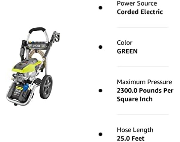 RYOBI 2,300 PSI 1.2 GPM High Performance Electric Pressure Washer Renewed  Patio, Lawn & Garden - Image 6