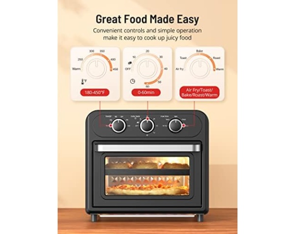 Taotronics Air Fryer, 14.8 Quart Toaster Oven, 5-in-1 Convection Oven for 4-Slice Toast, 9-inch Pizza, Knob-Controlled Kitchen Countertop Appliance with 6 Accessories, Dishwasher Safe Home & Kitchen - Image 2