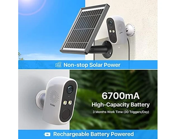 ZOSI C1 Security Camera Wireless Outdoor with Solar Panel,1080P Wire-Free Battery Powered WiFi IP Cam with Spotlight Alarm,2-Way Audio,Night Vision,Motion Detection,for Home Surveillance  Electronics - Image 2