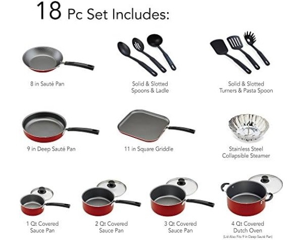 Tramontina PrimaWare Non-Stick Cookware Set, 18 Piece New Home & Kitchen - Image 6