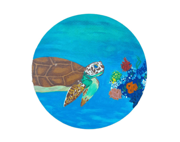 Acrylic Hand Painting: Under the Belize Caribbean Sea Turtle by Village ...