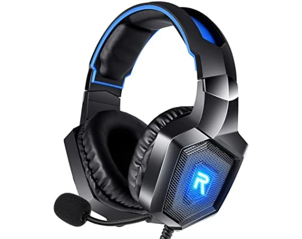 GIZORI Surround Sound Gaming Headset with Microphone, Gaming Headphones for PS4 PS5 Xbox One PC with LED Lights, PlayStation Headset with Noise Reduction 7.1 Over-Ear and Wired 3.5mm Jack (Blue)  Video Games