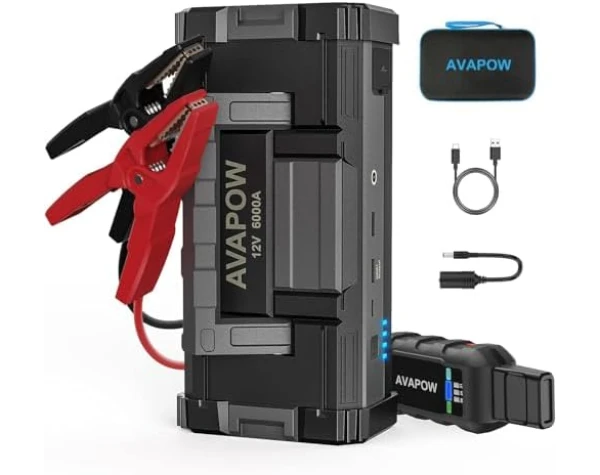 AVAPOW 6000A Car Battery Jump Starter for All Gas or up to 12L Diesel Powerful Car Jump Starter with Dual USB Quick Charge and DC Output,12V Jump Pack with Built-in LED Bright Light  Automotive