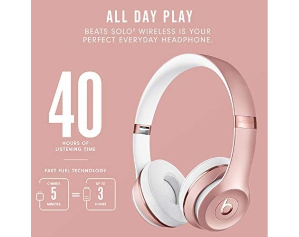 beats Solo3 Wireless On-Ear Headphones - Apple W1 Headphone Chip, Class 1 Bluetooth, 40 Hours of Listening Time, Built-in Microphone - Rose Gold  Electronics - Image 5