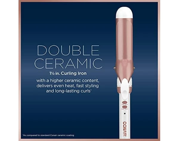 Conair Double Ceramic 1 1/2-Inch Curling Iron, 1 ½ inch barrel produces soft waves – for use on medium and long hair  Beauty & Personal Care - Image 2