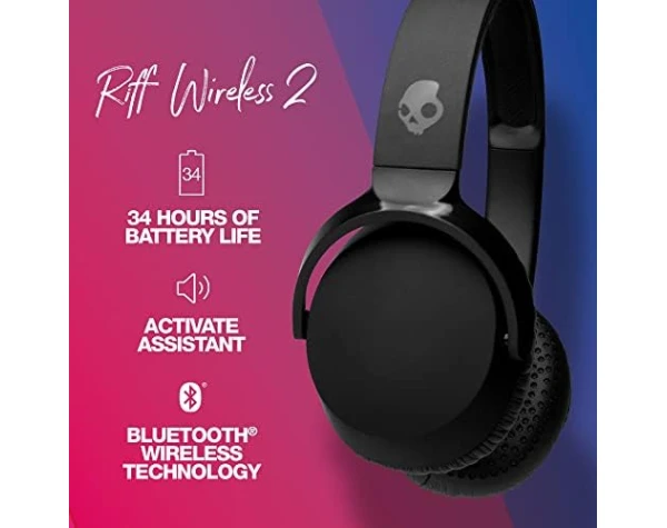 Skullcandy Riff 2 On-Ear Wireless Headphones, 34 Hr Battery, Microphone, Works with iPhone Android and Bluetooth Devices - Black  Electronics - Image 3