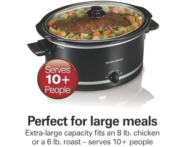 Hamilton-Beach 8 Quart Slow Cooker, Extra-Large, Serves 10+, Removable Crock, Black, 33185 - Easy to Use, Dishwasher Safe, Versatile Cooking Appliance Home & Kitchen - Image 2