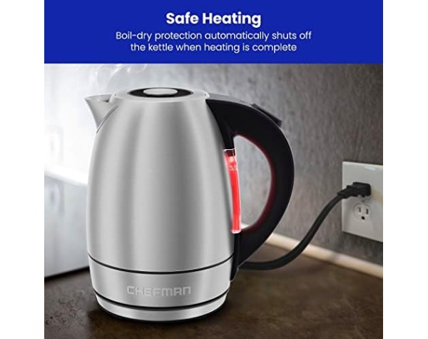 Chefman Electric Kettle, 1.8 Liter Stainless Steel Electric Tea Kettle Water Boiler with Automatic Shutoff, LED Lights, Boil-Dry Protection, Hot Water Electric Kettles for Boiling Water, Stainless Home & Kitchen - Image 6