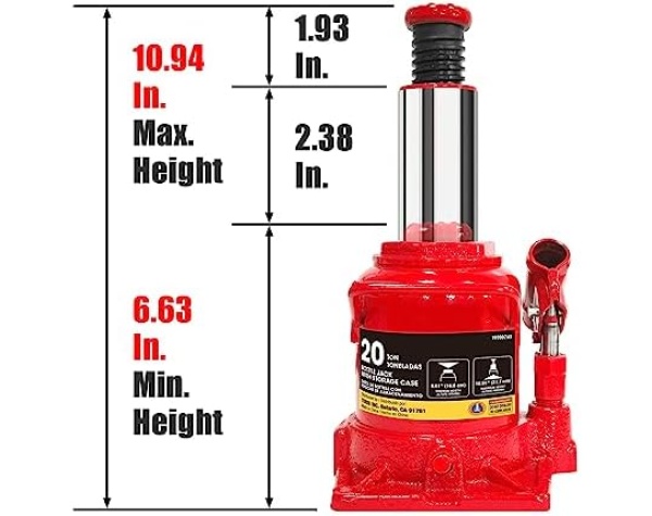 BIG RED T92007S Torin Hydraulic Bottle Jack with Carrying Case, 20 Ton (40,000 lb) Capacity  Everything Else - Image 2