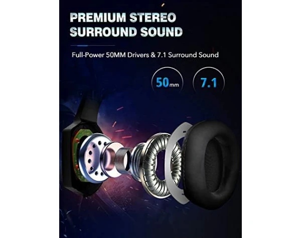 GIZORI Surround Sound Gaming Headset with Microphone, Gaming Headphones for PS4 PS5 Xbox One PC with LED Lights, PlayStation Headset with Noise Reduction 7.1 Over-Ear and Wired 3.5mm Jack (Blue)  Video Games - Image 2