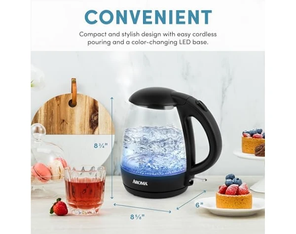 AROMA® 1.2L / 5-Cup Glass Electric Kettle with Cordless Pouring, Trigger-Release Lid, Automatic Shut-off, Black AWK-151B Home & Kitchen - Image 5