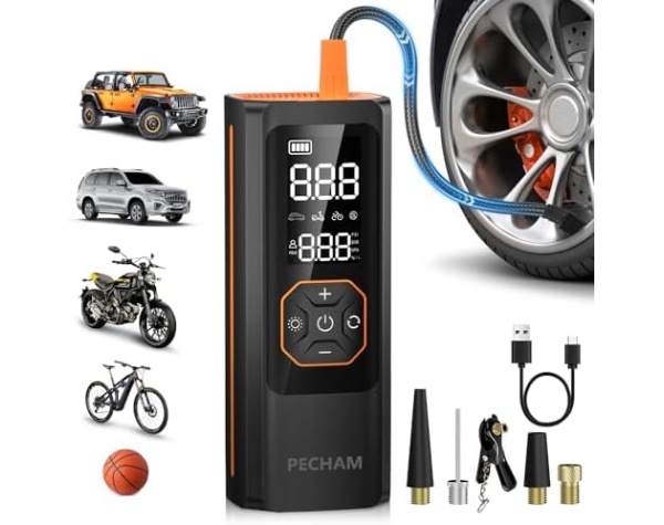 PECHAM Tire Inflator Portable Air Compressor,USB 5V 8000mAh Battery 150 PSI Cordless Tire Pump Electric Air Pump for Car Tires,Fits Car/Truck/Motorcycle/Balls/Bicycles  Automotive