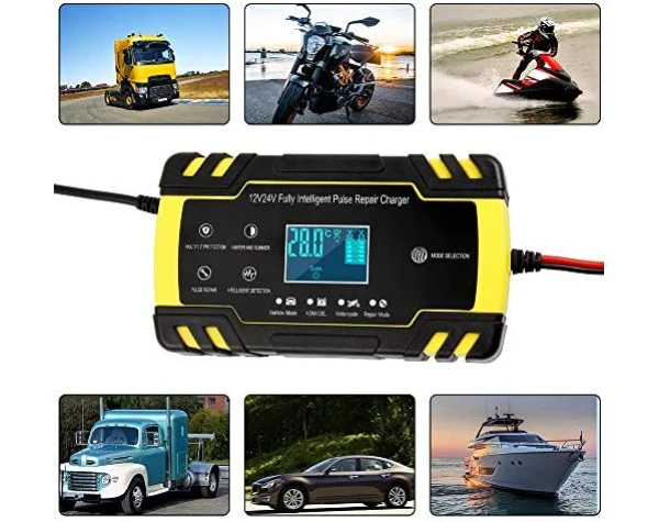 ODOMY 12V/24V Smart Battery Charger | Pulse Repair Charger with LCD Display | Intelligent Mode Overvoltage Protection Temperature Monitoring for Car, Truck, Motorcycle, Boat, SUV, ATV  Automotive - Image 7