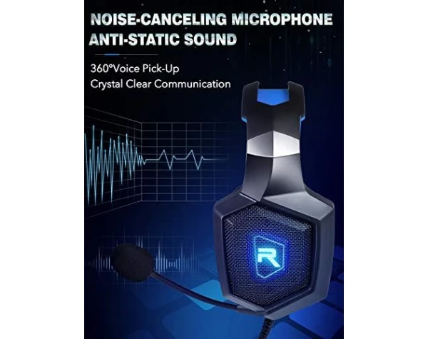 GIZORI Surround Sound Gaming Headset with Microphone, Gaming Headphones for PS4 PS5 Xbox One PC with LED Lights, PlayStation Headset with Noise Reduction 7.1 Over-Ear and Wired 3.5mm Jack (Blue)  Video Games - Image 3