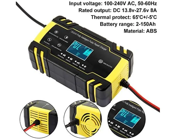 ODOMY 12V/24V Smart Battery Charger | Pulse Repair Charger with LCD Display | Intelligent Mode Overvoltage Protection Temperature Monitoring for Car, Truck, Motorcycle, Boat, SUV, ATV  Automotive - Image 3