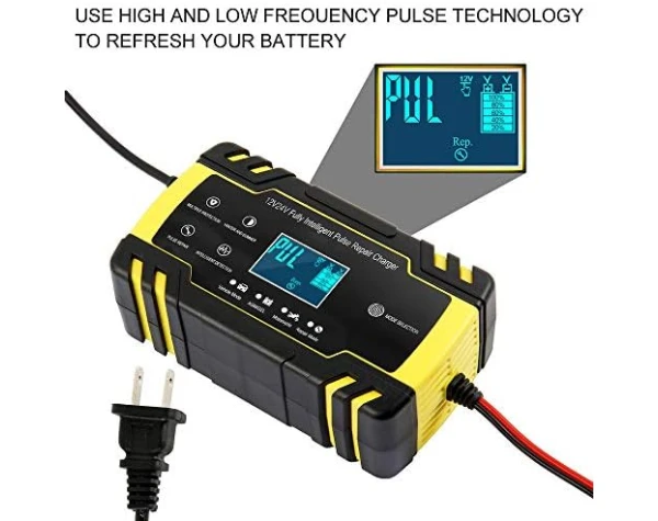 ODOMY 12V/24V Smart Battery Charger | Pulse Repair Charger with LCD Display | Intelligent Mode Overvoltage Protection Temperature Monitoring for Car, Truck, Motorcycle, Boat, SUV, ATV  Automotive - Image 9