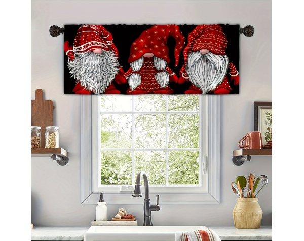 1pc Santa Clause Gnome Short Kitchen Curtains Valances Drapery Long Bearded Red Hat Gnome Christmas Curtains Size: W53 * H18in For Kitchen Living Room Bedroom Bathroom Home Decor - Image 4