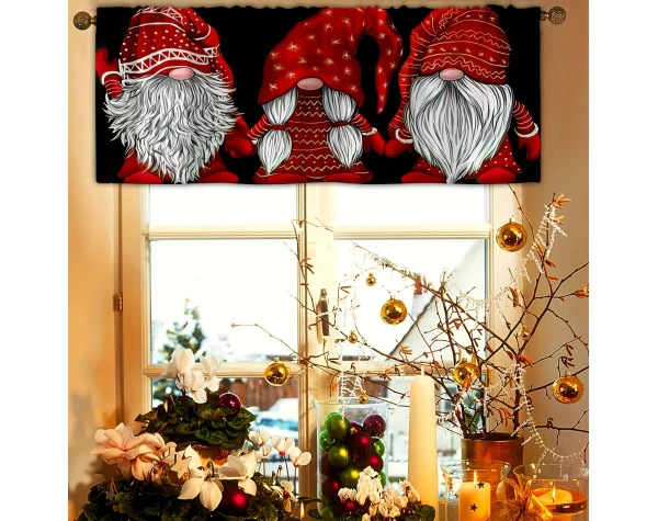 1pc Santa Clause Gnome Short Kitchen Curtains Valances Drapery Long Bearded Red Hat Gnome Christmas Curtains Size: W53 * H18in For Kitchen Living Room Bedroom Bathroom Home Decor - Image 2