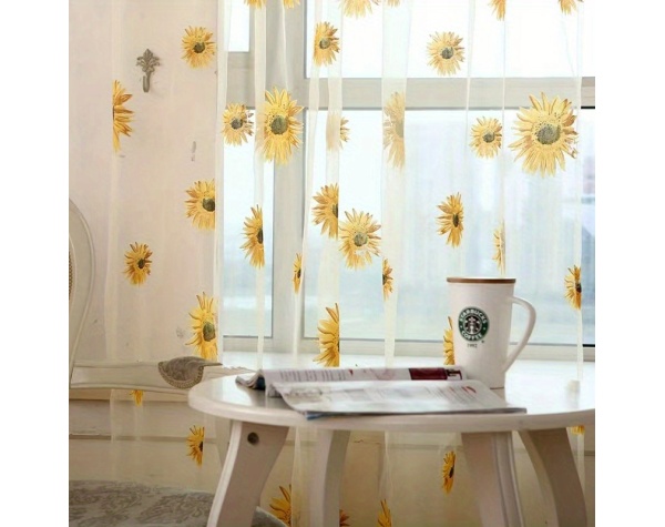 1pc Sunflowers Print Semi-sheer Curtain With Rod Pocket Top, Light Filtering Voile Drape For Living Room Bedroom Kitchen Cafe Curtains - Image 7