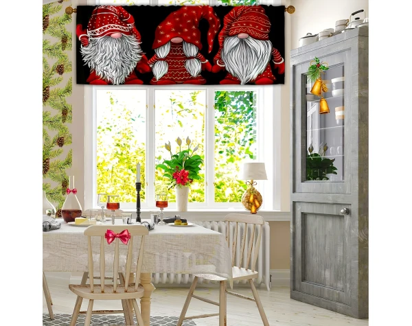 1pc Santa Clause Gnome Short Kitchen Curtains Valances Drapery Long Bearded Red Hat Gnome Christmas Curtains Size: W53 * H18in For Kitchen Living Room Bedroom Bathroom Home Decor - Image 9