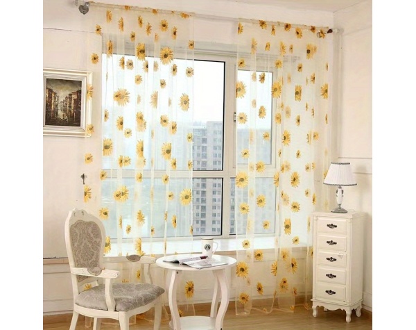 1pc Sunflowers Print Semi-sheer Curtain With Rod Pocket Top, Light Filtering Voile Drape For Living Room Bedroom Kitchen Cafe Curtains - Image 8