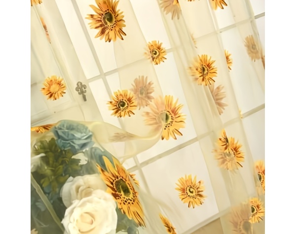 1pc Sunflowers Print Semi-sheer Curtain With Rod Pocket Top, Light Filtering Voile Drape For Living Room Bedroom Kitchen Cafe Curtains - Image 11