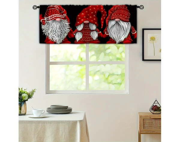1pc Santa Clause Gnome Short Kitchen Curtains Valances Drapery Long Bearded Red Hat Gnome Christmas Curtains Size: W53 * H18in For Kitchen Living Room Bedroom Bathroom Home Decor - Image 3