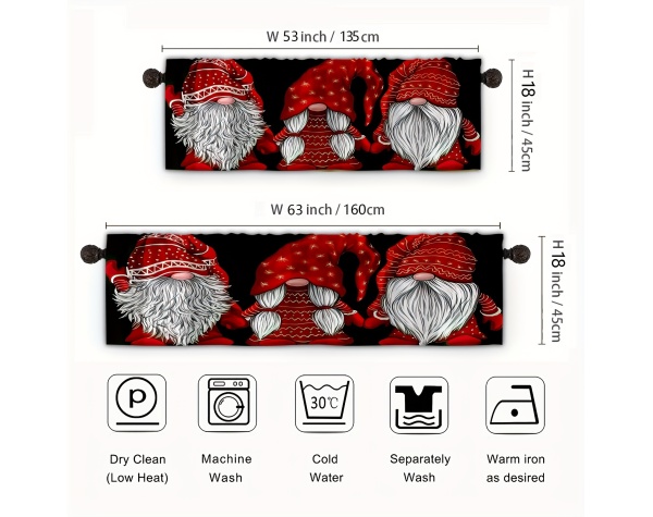 1pc Santa Clause Gnome Short Kitchen Curtains Valances Drapery Long Bearded Red Hat Gnome Christmas Curtains Size: W53 * H18in For Kitchen Living Room Bedroom Bathroom Home Decor - Image 7