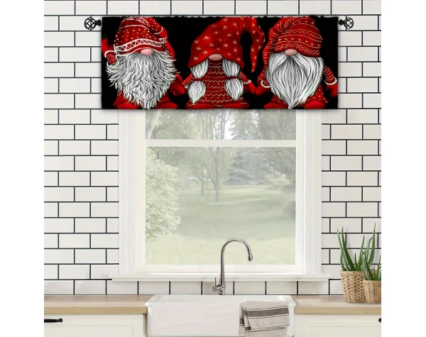 1pc Santa Clause Gnome Short Kitchen Curtains Valances Drapery Long Bearded Red Hat Gnome Christmas Curtains Size: W53 * H18in For Kitchen Living Room Bedroom Bathroom Home Decor - Image 8