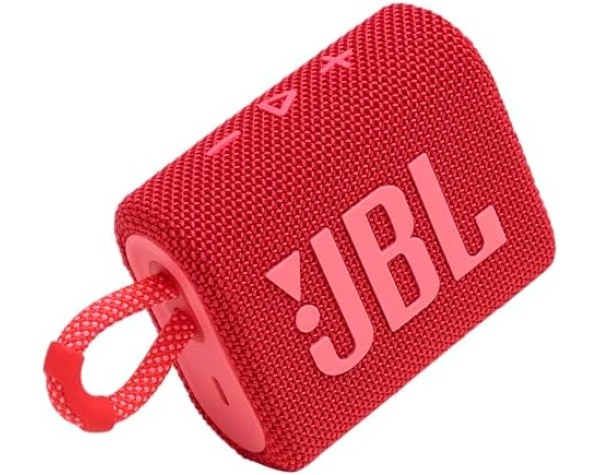 JBL Go 3 Portable Speaker with Bluetooth, Built-in Battery, Waterproof and Dustproof Feature - Red